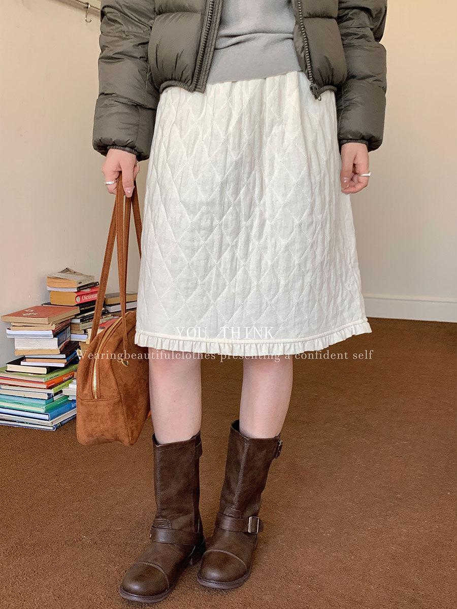 Thirteenth Row Women s Winter Plaid Cotton Skirt with Elastic Waist One Size абрикосовый