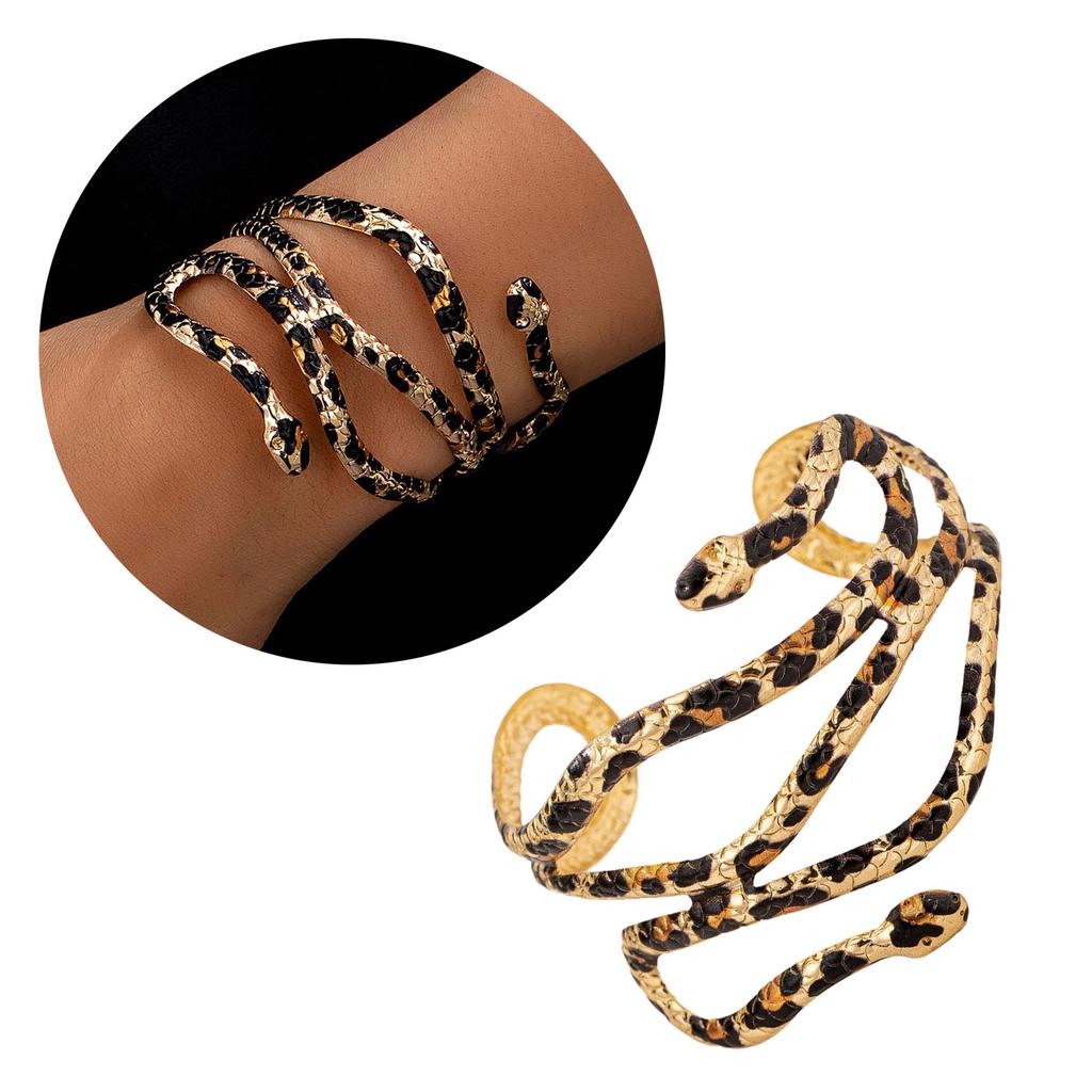 Exquisite Leopard Pattern Snake Bracelet Adjustable Opening Bangle Fashionable Wrist Accessory Unique Accessories