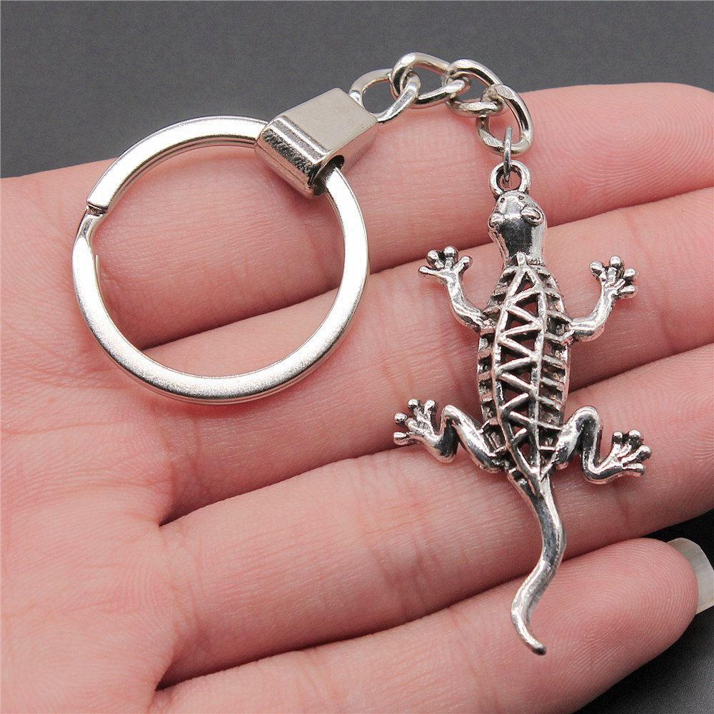 Dinosaur Animal Prehistoric Creature Pendant Antique Bronze Metal Keychain with 30mm Ring for Women High Quality