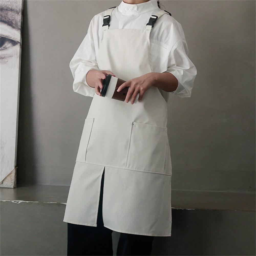 

Кухонний Кафе Робочий Водонепроникний Фартух з Кишенями та Дизайном з Розрізом Спереду для Жінок та Чоловіків Маслостійкий Фартух для Бариста Шеф-кухаря Офіціанта білий