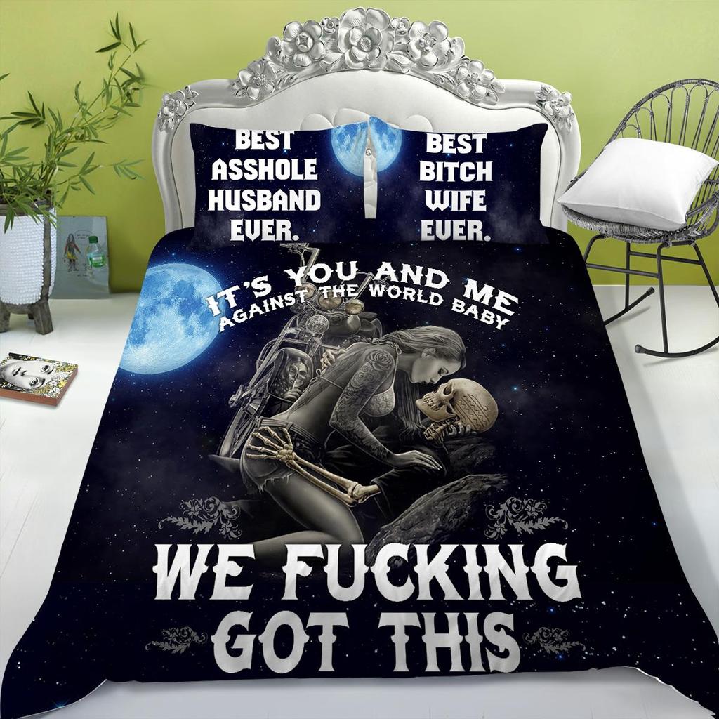 Bedding Set New Bed Cover 3D Skull Head Scary Print Family Bedroom Full Size Quilt Cover and Pillowcase Microfiber