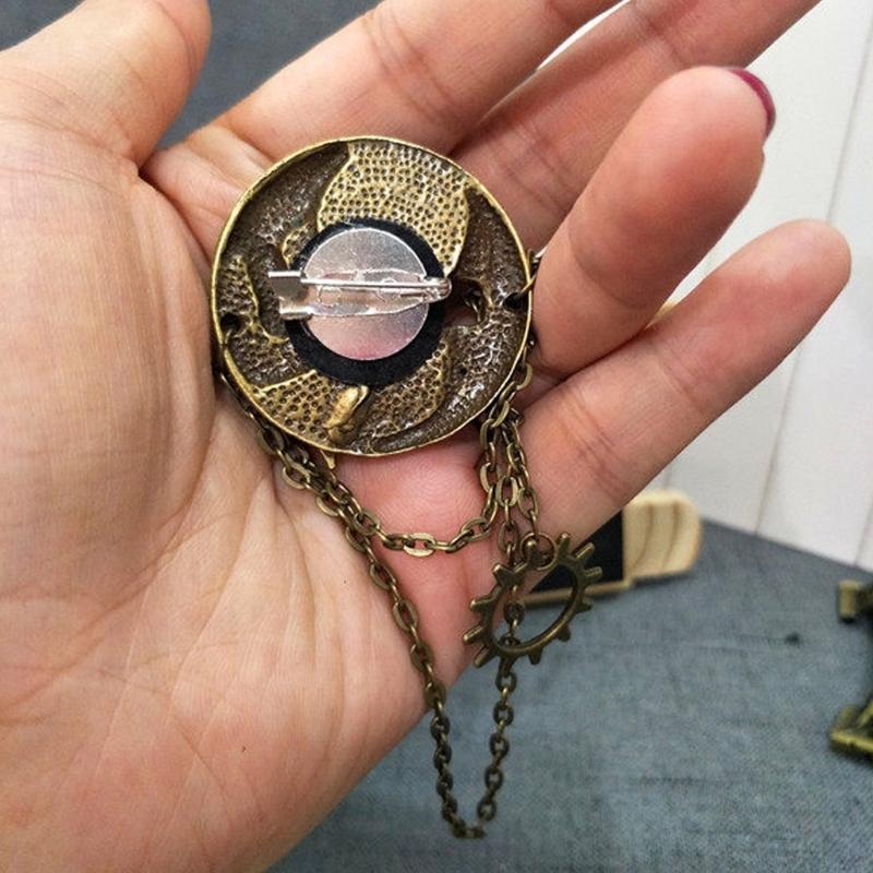 Punk Gear Clock Brooch Pins for Women Men Punk Lapel Pin Hanging Tassels Chains Brooch Pin Shirt Collar Pins Jewelry