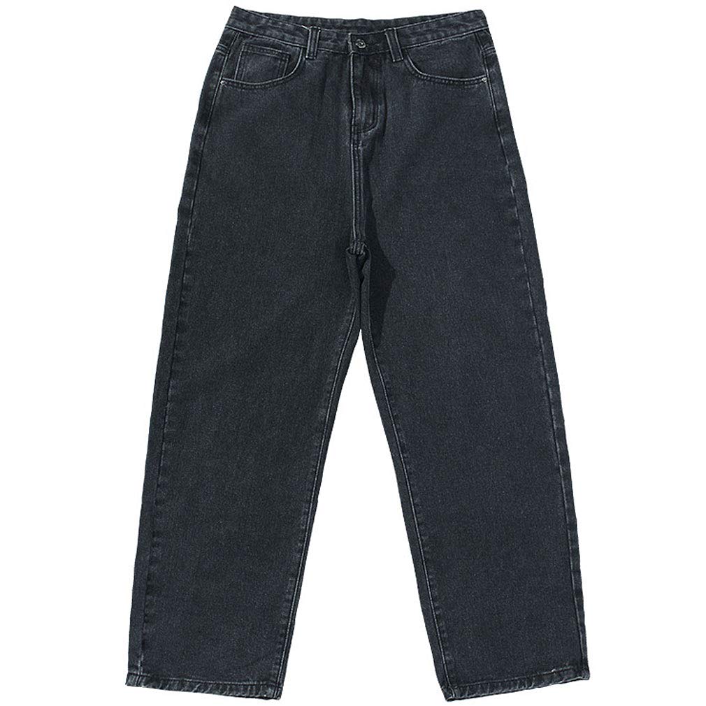 KAKELO Men's Wide Denim Jeans, Loose Fit, Easy Fit (02.Black, Size M)