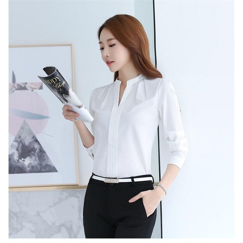 Frühlings-Chiffonhemd Damen Koreanischer Fan Bluse Klein Frisch Stehkragen Locker Mittellang Langärmlig Weißes Hemd