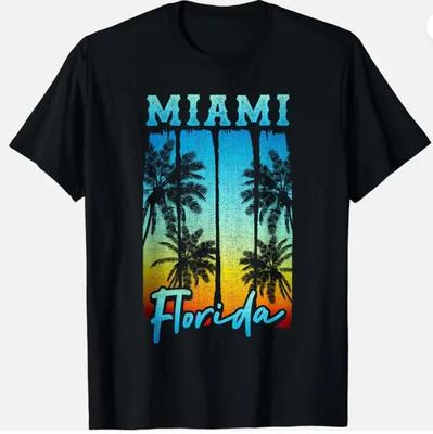 Miami Florida Spiaggia Palme Vintage Regalo Vacanza T-Shirt Unisex