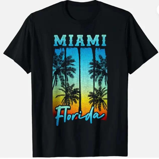 Miami Florida Beach Vintage Palm Trees Vacation Gift Unisex T- Shirt 2XL