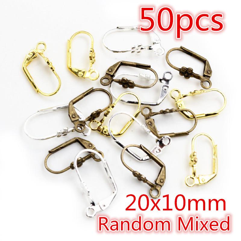 30-50pcs Fashion Bronze Rhodium Gold Silver Plated French Earring Hooks Wire Settings DIY Jewelry Making Findings Accessories