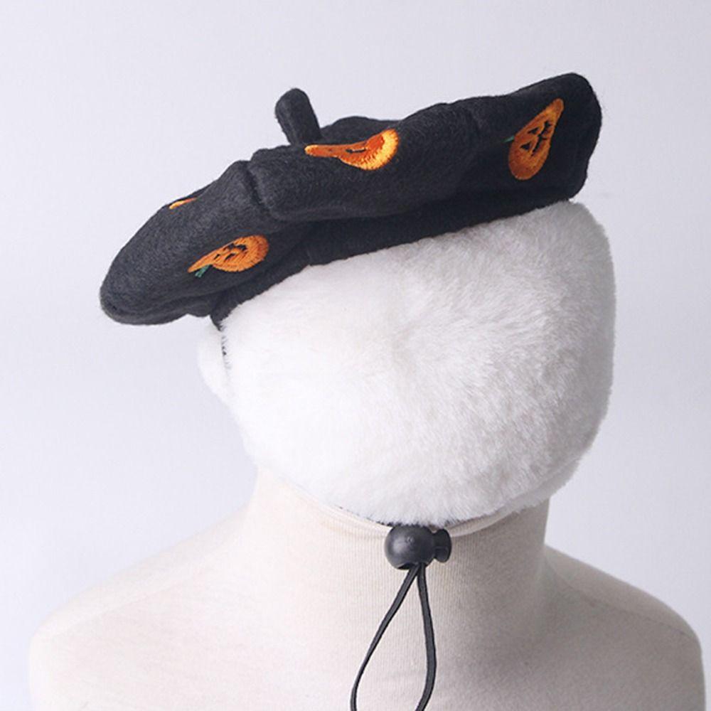 Adorable Pumpkin Print Pet Beret Hat Cute Breathable Cat Dog Caps Adjustable Creative Halloween Pet Decor Outdoor Indoor