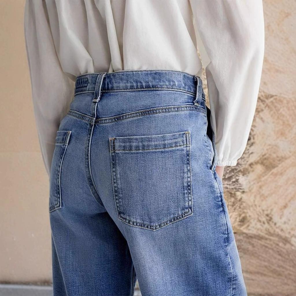 Spring Retro Wide-leg Jeans Women's Embroidered Stretch Straight-leg Pants Casual Trousers