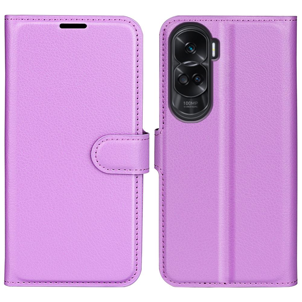 

For Honor 90 Lite 5G/X50i 5G Anti-scratch Phone Stand Cover PU Leather Litchi Texture Wallet Case Purple