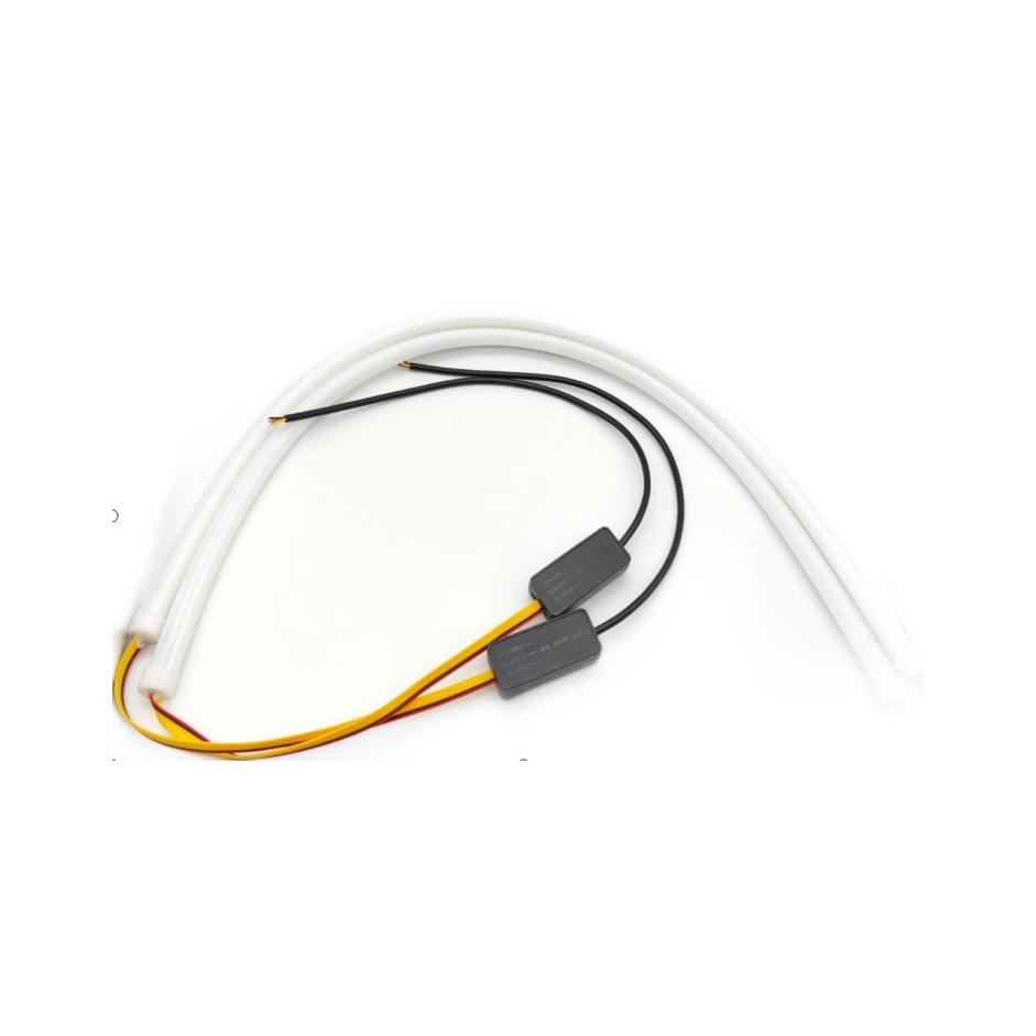 2Pcs 60cm Car LED Turn Signal Strip White+Yellow Guide Light Strip For Headlight
