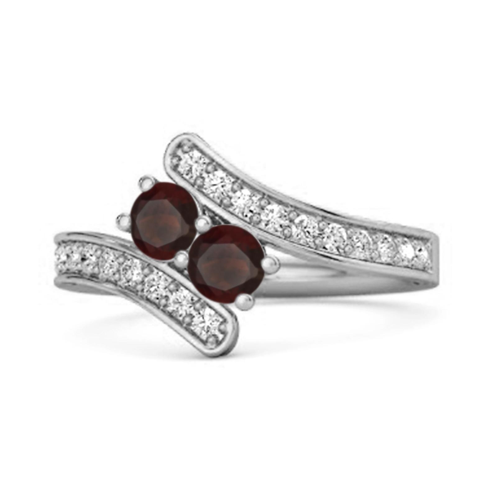 Garnet Twin Stone pave Bypass Ring - 925 Sterling Silver 9.5 белый