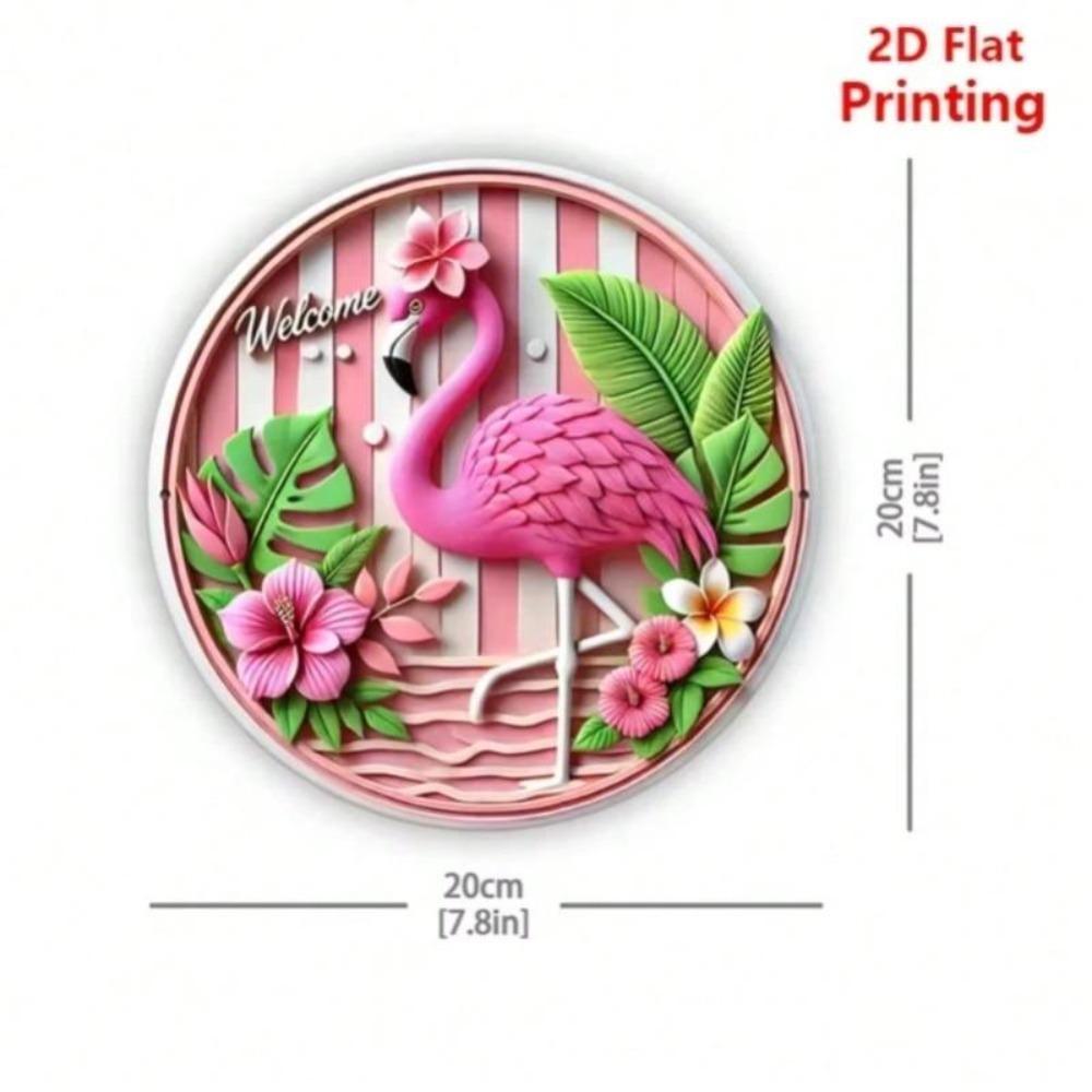 Pink Flamingo Round Metal Sign Wall Art for Women Bedroom Living Room Cafe Decor