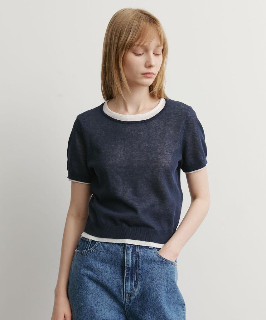 ARTID Cotton Double Layer Short Sleeve Knit_Navy