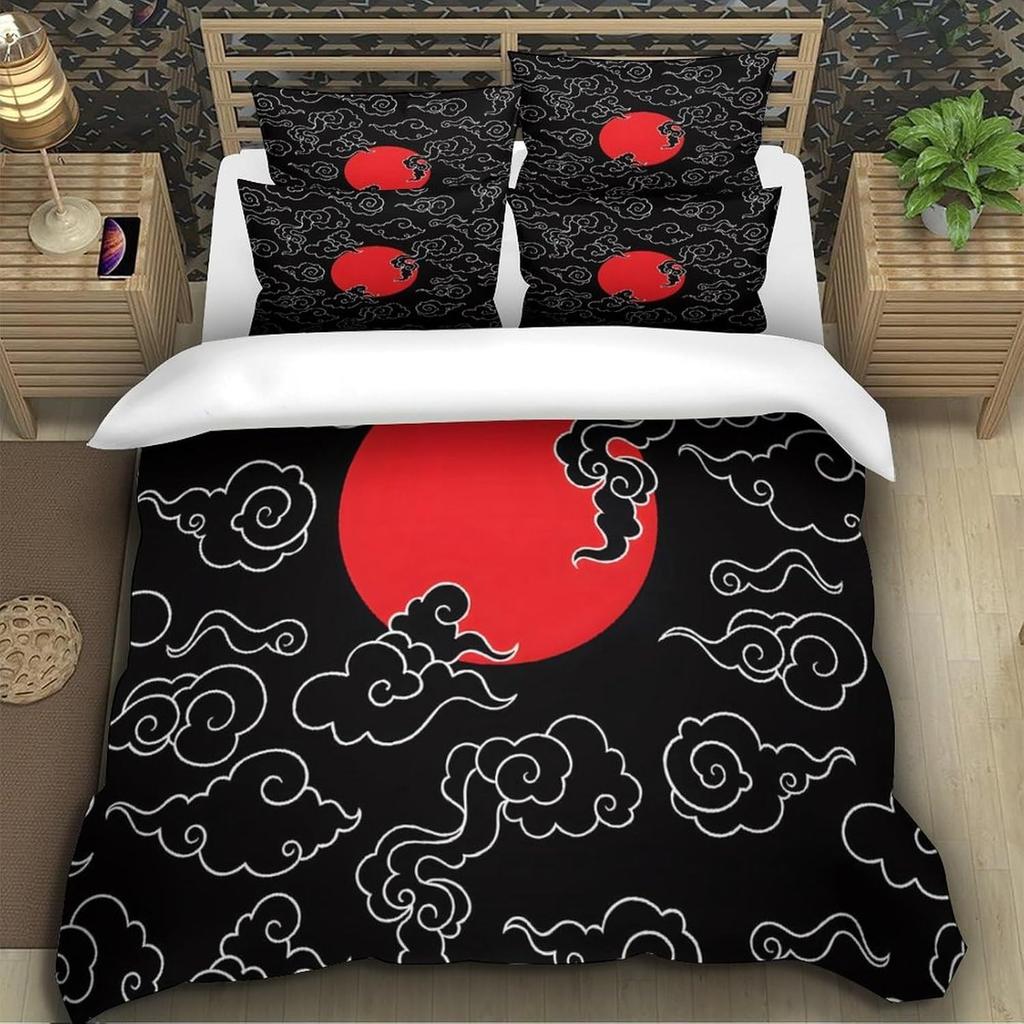 Anime Red Sun Bedding Set 140x200cm With 1 Pillowcase Black Red Pattern Teen Room Dorm Student Gift Duvet