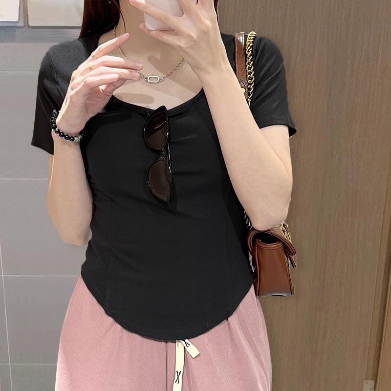 

Женская футболка с коротким рукавом и квадратным вырезом, летний дизайн, ниша на плече, топ чистый рыбий скелет 2XL