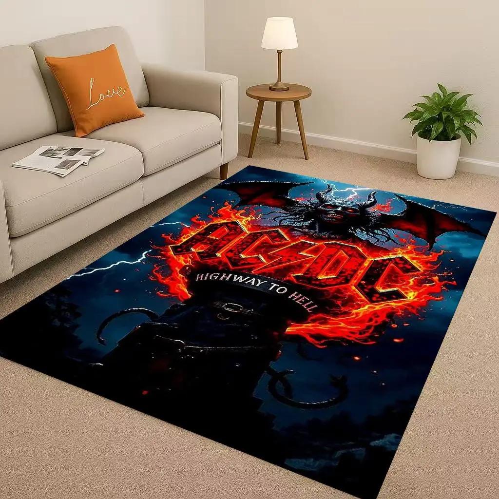 HD A ACDC Rock Band Brian Music Catoon Living Room Non Slip Area Rug Soft Carpet for Bedroom Playroom Sofa,Home Decor Doormat