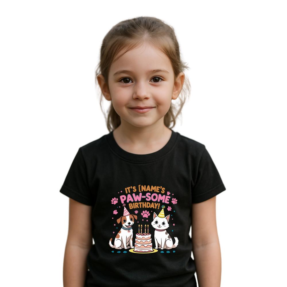 Personalized Paw-Some Kids Birthday T-Shirt –Custom Name Birthday T   T Shirt