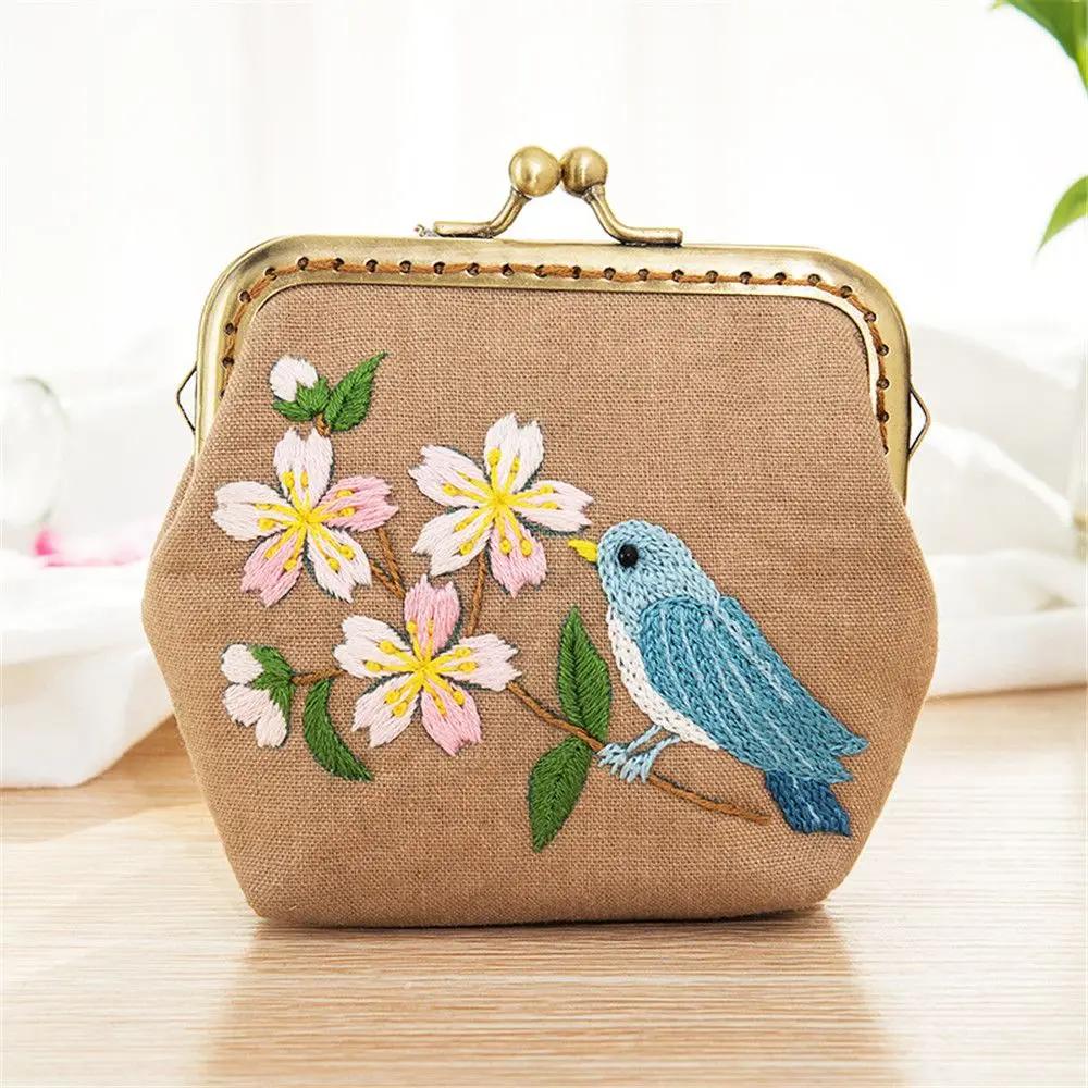 Flerfarget Håndlaget Broderi Startsett Myntpung Lommebok Blomstermønstre Korssting Broderi DIY Håndverk Hjemmedekorasjon