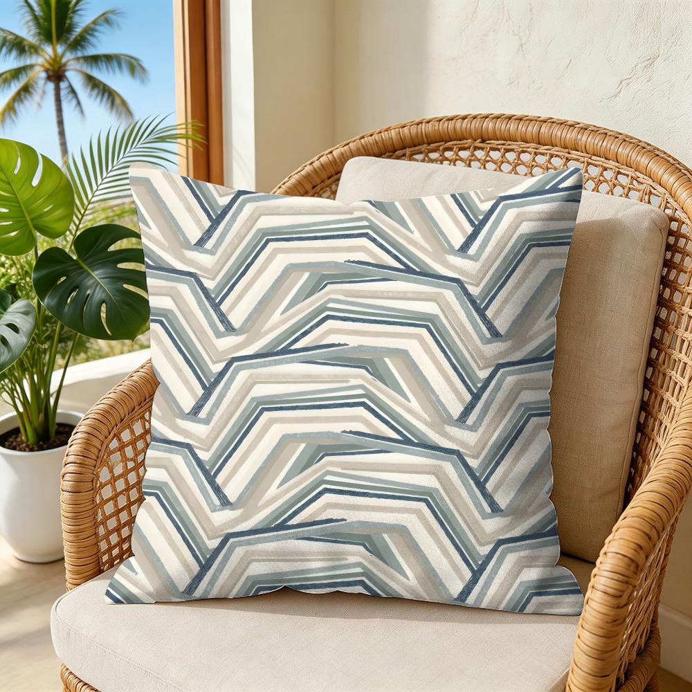 Simple Geo Inlay Pattern Pillow Case Double-Sided Plush Sofa Cushion Covers Organic Breathable Invisible Zipper