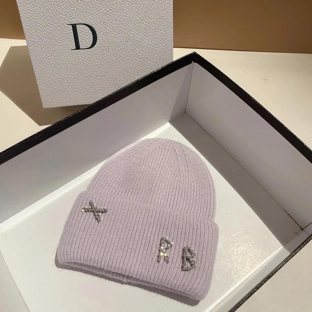 2025 New Fashion Rabbit Hair Diamond Letter Hat Women's Winter Warm Knit Hat Designer Women's Casual Hat Ski Hat