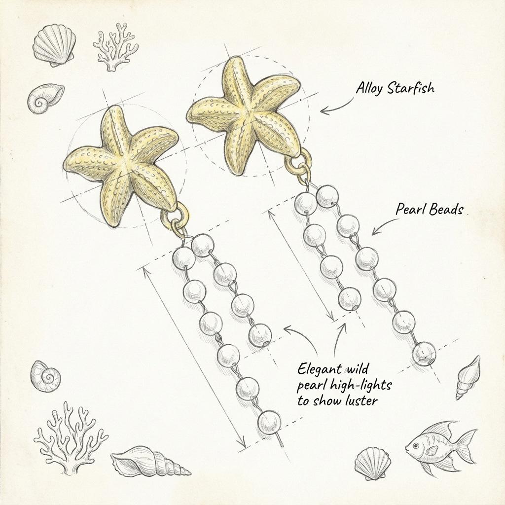 New Starfish Pearl Earrings for Women, Light Luxury Fashion, High-end Tassel Design, Unique and Versatile Earrings
