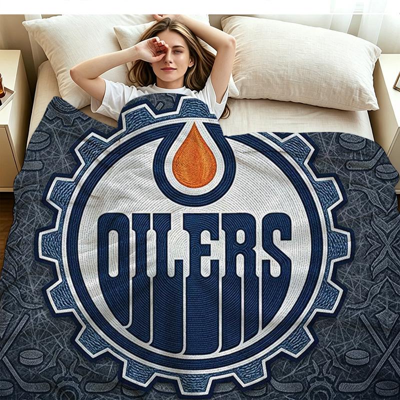 Edmonton Oilers Print Flannel Blanket High Quality Warm Comfortable Cover for All Seasons Perfect for Gifts Home Decor