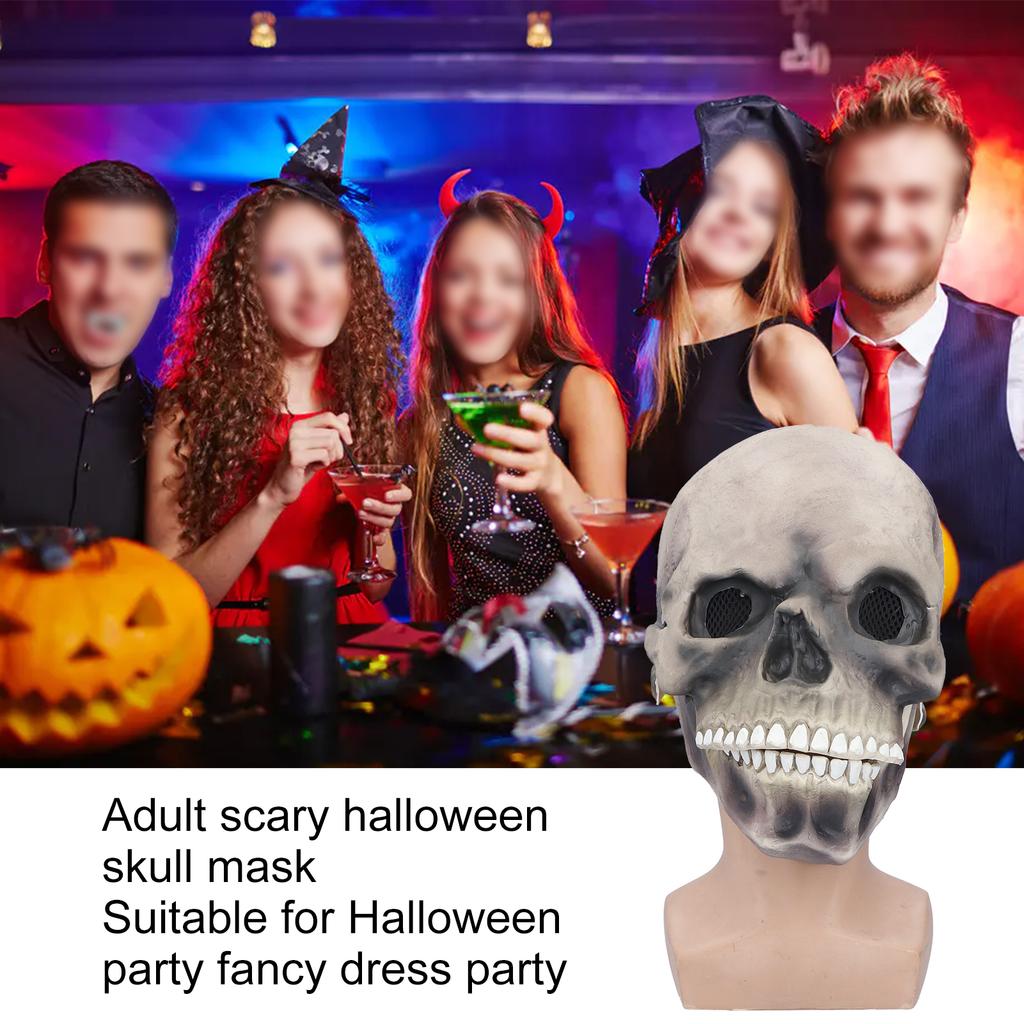 Halloween Scary Skull Mask Adult Full Head Latex Skull Helmet Glowing Eyes with Moving Chin
