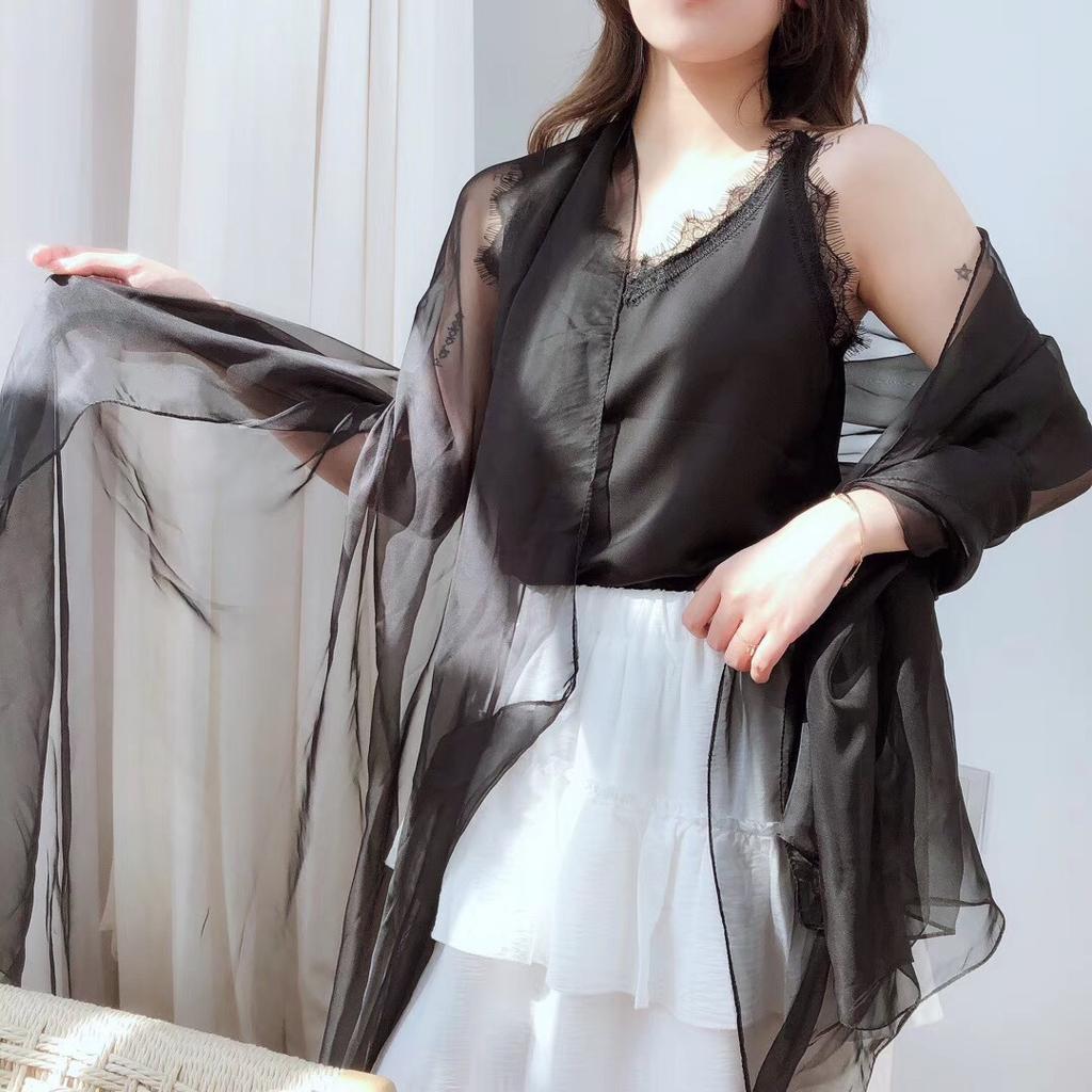 New Plain Long and Thin Chiffon Sunscreen Shawl Spring and Autumn Solid Color Candy Color Scarf Beach Towel