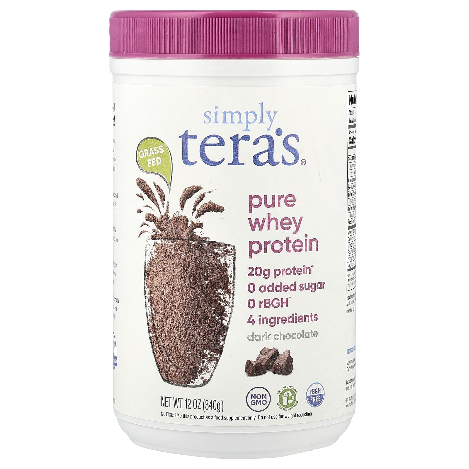 

Simply Tera S, Pure Whey Protein, Dark Chocolate, 340G (12Oz)