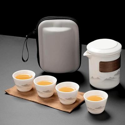 Weißes Porzellan Reise Tragbare Tee Sets Keramik Gaiwan Teetasse Schnellbecher Set Haushalt Teekanne und Tasse Set Chinesisches Teegeschirr