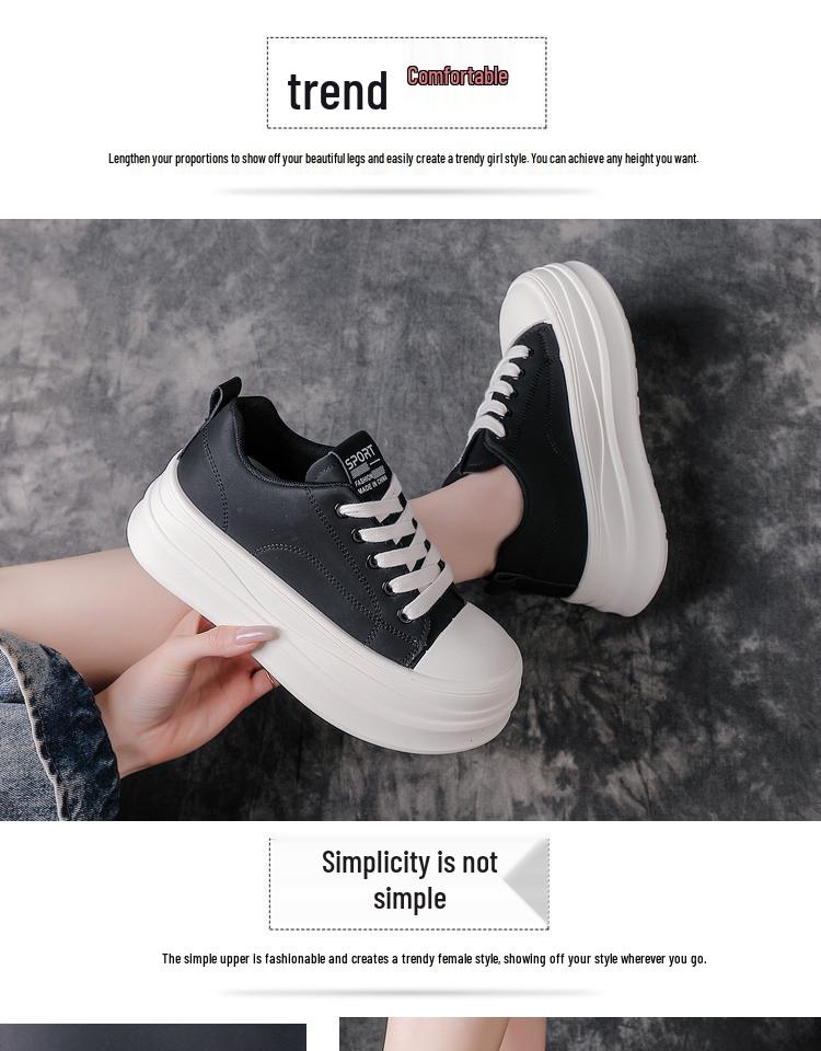2026 Trendy Leather Platform Women's Shoes - Lightweight, Versatile, Casual, Height-Enhancing, Soft Sole for Spring & Autumn