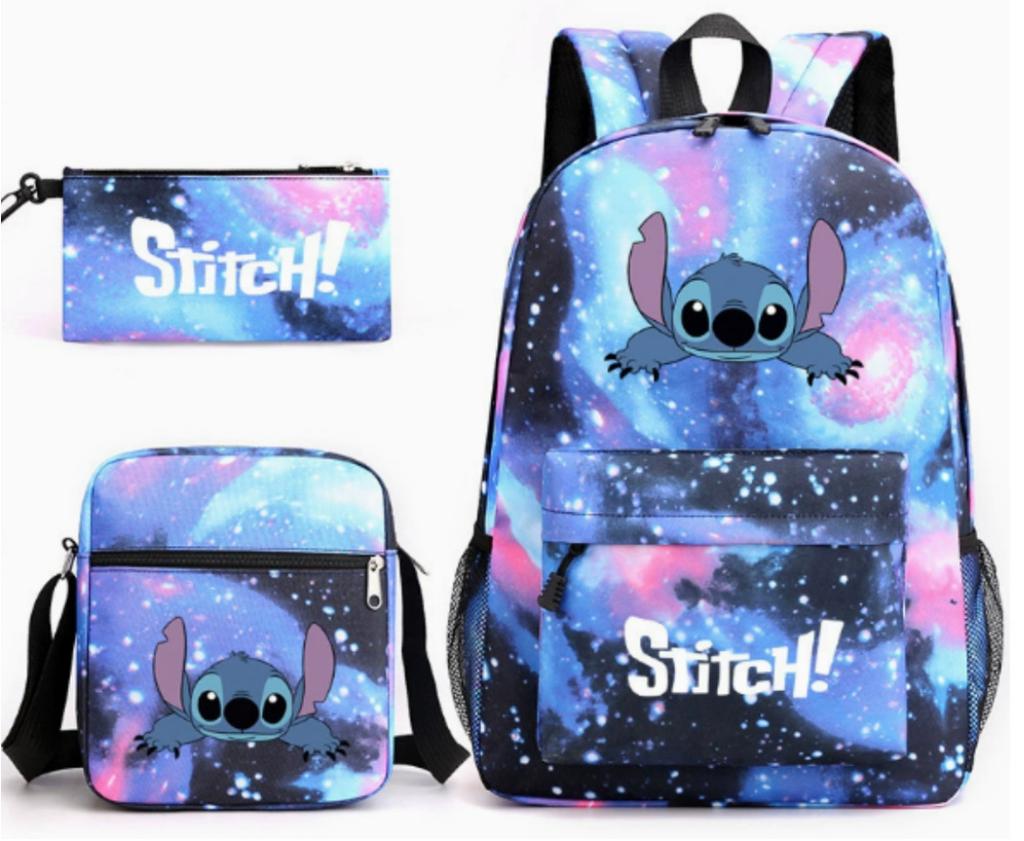 Interstellar Baby Stitch Three-Piece School Bag Cartoon Peripheral Printed Polyester Backpack Student School Bag Leisure Bag