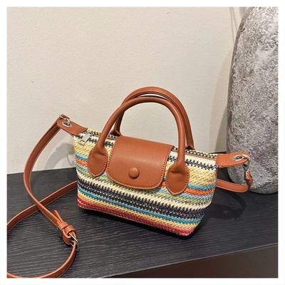 Bunte gewebte Umhängetasche für Damen, Mini-Hobo-Taschen, luxuriöse Strohtasche, Strandurlaub, neuer Stil, Modebewusstsein