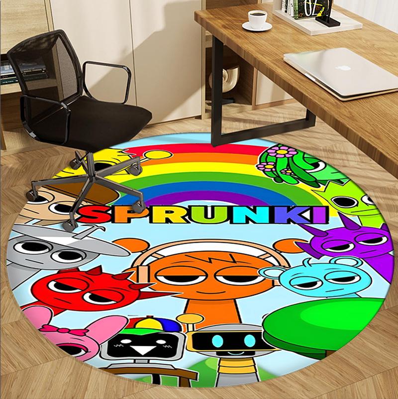 Sprunki Game Pattern Round Rug, Indoor/Outdoor Mat, for Picnic, Gameroom, Bedroom, Office, Living Room, Home Decor Carpet, Birthday Gift