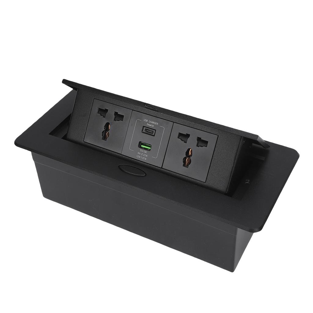 Desktop Pop Up Outlet 2xAC Sockets 16A 4000W 1xUSB A 1xType C Ports Table Recessed Power Strip for