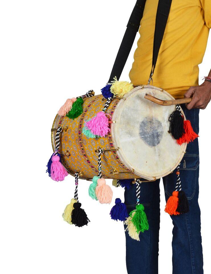 Handcrafted Sheesham Wood Gujarati Kachchi Bhangra Dhol – Traditional Indian Dhol with Carry Bag