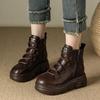 Autumn/Winter Thick-Soled Hidden Heel 8cm Side Zipper Versatile Women's Leather Martin Boots