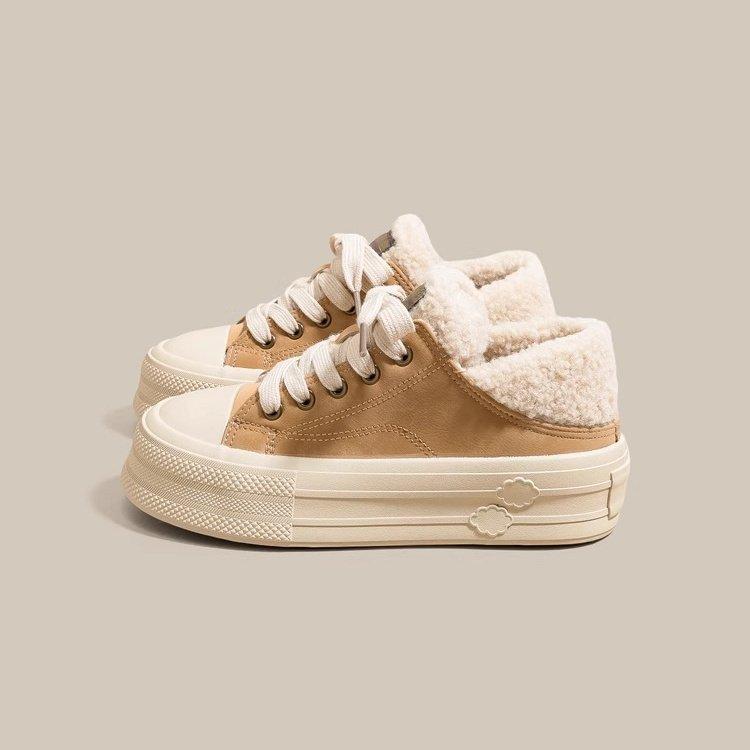 

2024 зима новый нишевый теплый дизайн две носки обувь для доски женские флисовые повседневные спортивные белые туфли две хлопковые туфли женские 40