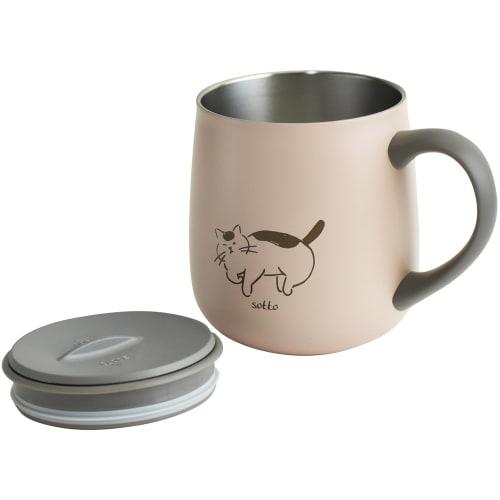 Ippinsha sotto (Sotto) Stainless Steel Mug with Lid, 300ml, Cat Design, 10861