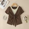 ZANZEA Women Casual Round Neck Short Sleeve Summer Patchwork Blouse
