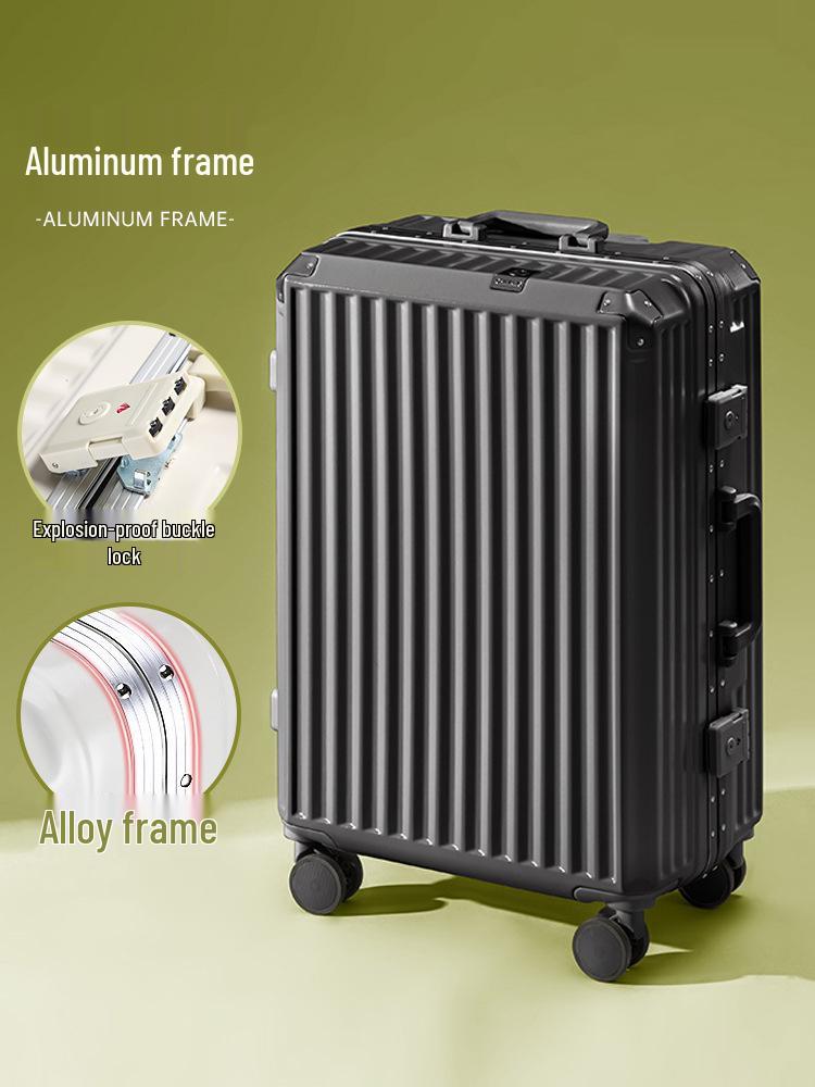 Aluminum Frame Suitcase with Silent Wheels - Wear-Resistant, 24-Inch Boarding Luggage for Students and Travelers