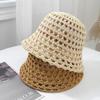 Korean Version Ins Simple Hollow Bucket Hat Summer Fashion Breathable Outdoor Beach Sunshade Foldable Sun Cap For Women'S