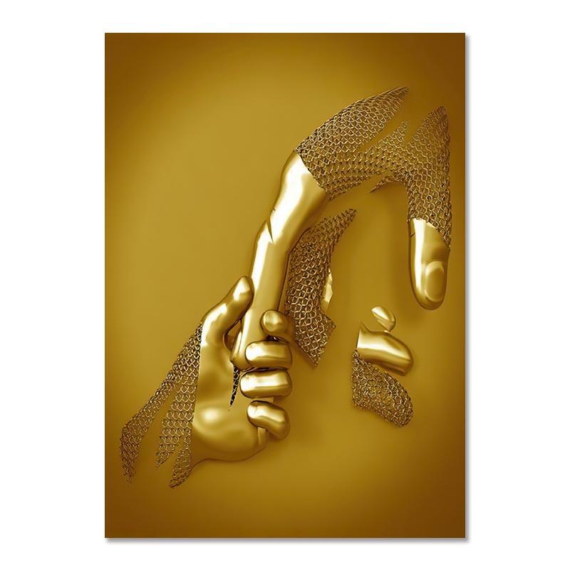 Metal Figure Statue Art Canvas Painting Golden Modern Lovers Sculpture Poster and Print Wall Pictures for Living Room Home Decor