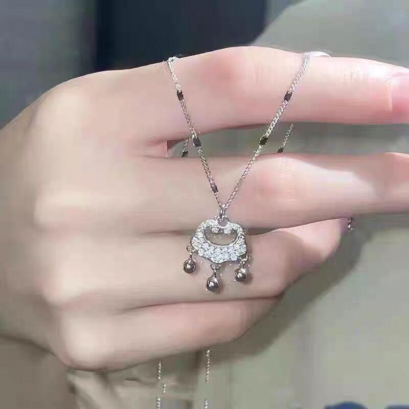 Full Diamond Safety Lock Necklace Female Auspicious Good Luck National Style Blessing Design Sense Collarbone Chain Pendant Girlfriend Gift