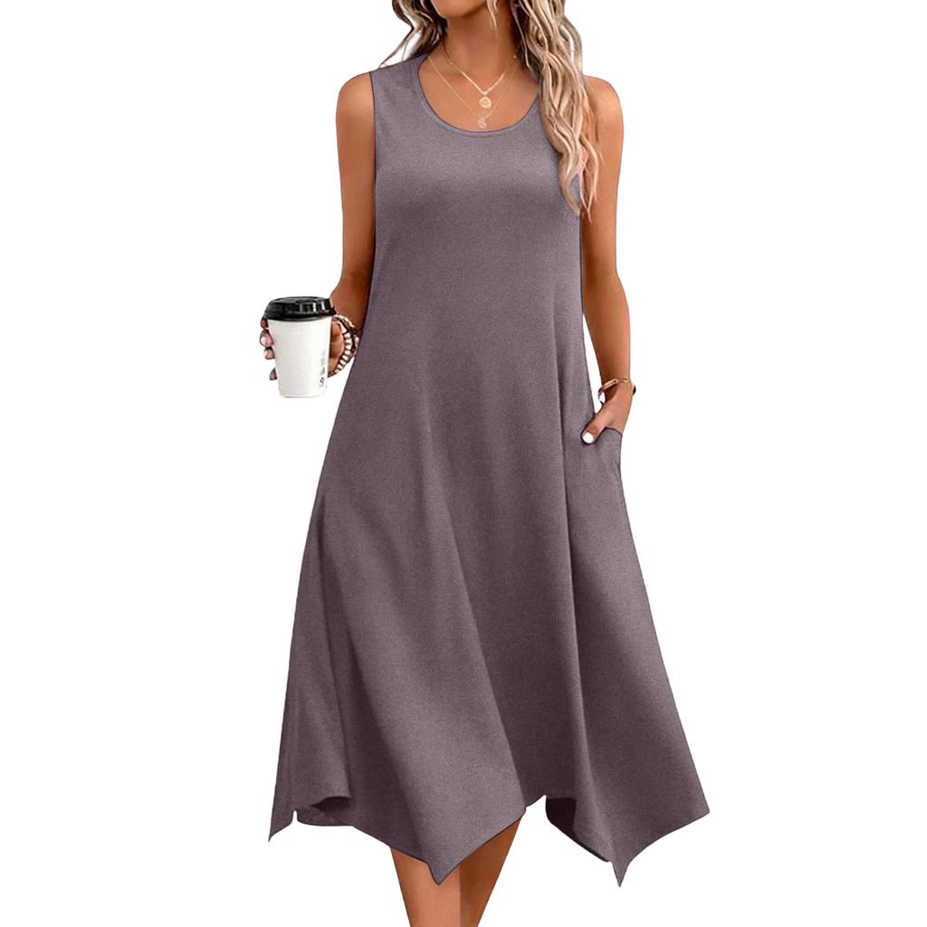 Women's Casual Dress For Summer Tank Dress Loose Beach Dress With Pockets Flare Midi Sundress