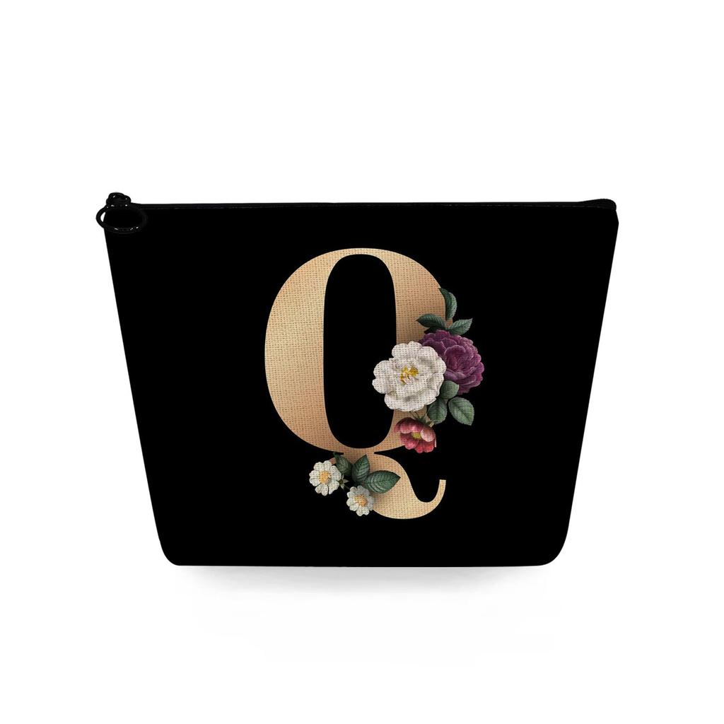 Women Black background letters Print Cosmetic Bag Toiletries Organize Travel Storage Case 6729 KTB