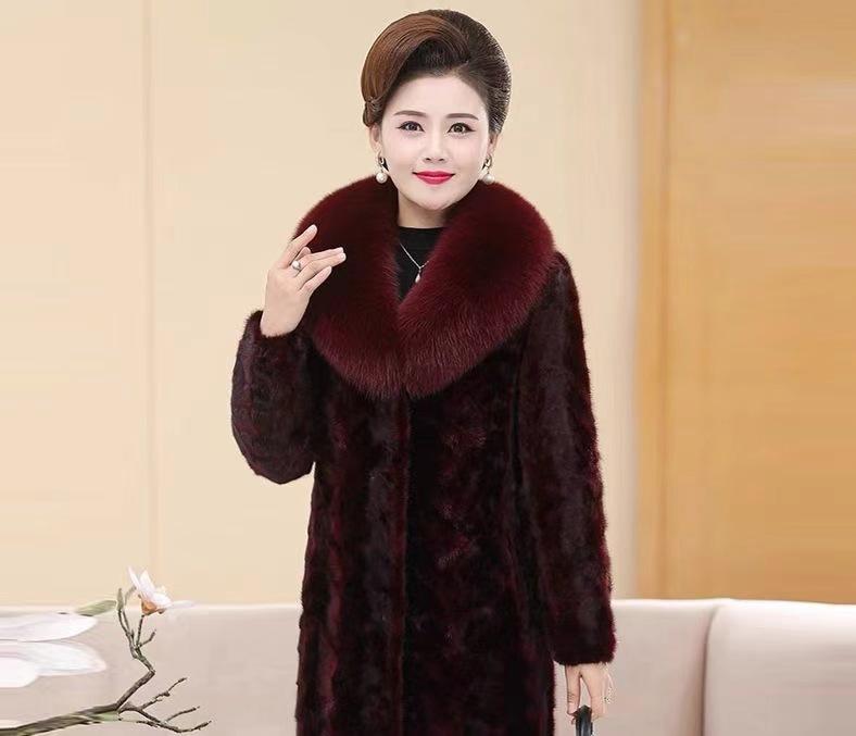 Winter Imitation Mink Coat Women's Imitation Fur Medium and Long Imitation Fox Fur Collar Jacket Large Size Medium and Old Mother Outfit