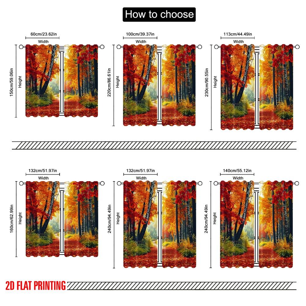 Set Of 2 Flat Printing Window Drapes Autumn Mountain Road Versatile Polyester Fabric Without Electricity Festive Backdrops Curtains Made