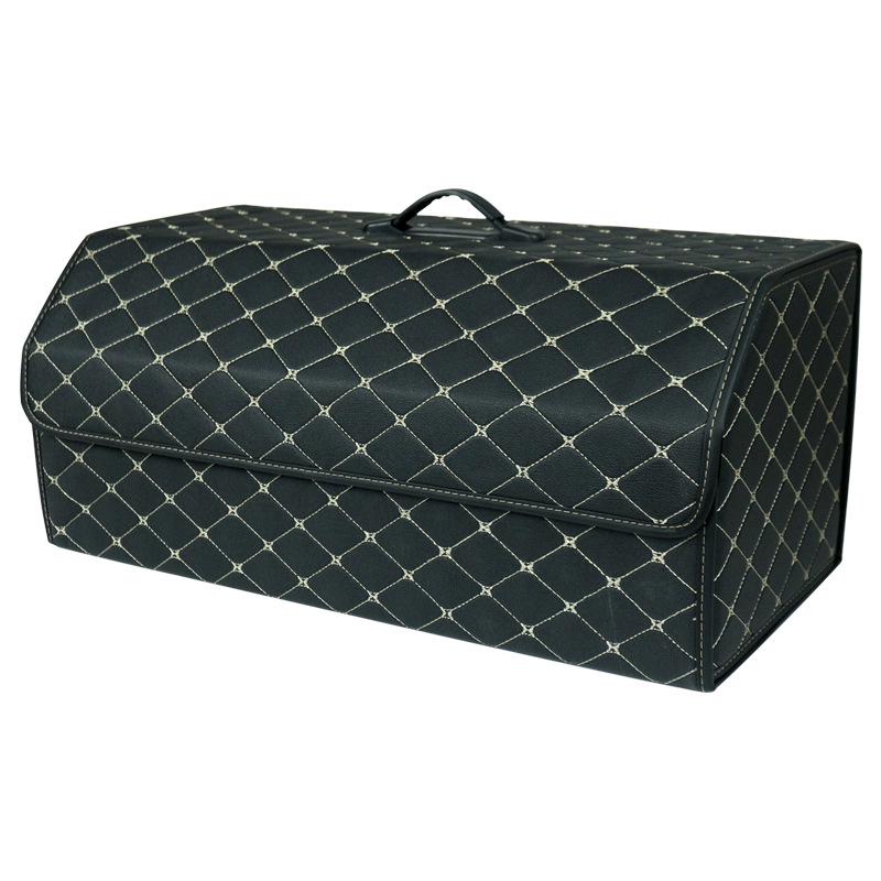 Trunk Storage Box: Multifunctional Folding Car Organizer with Logo-Printed Leather